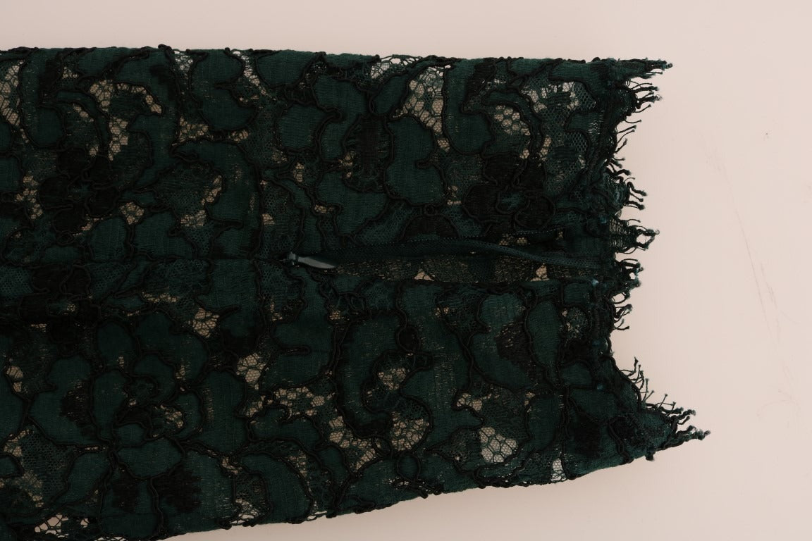 Green floral lace leggings pants by Dolce & Gabbana featuring intricate lace pattern and fitted design.