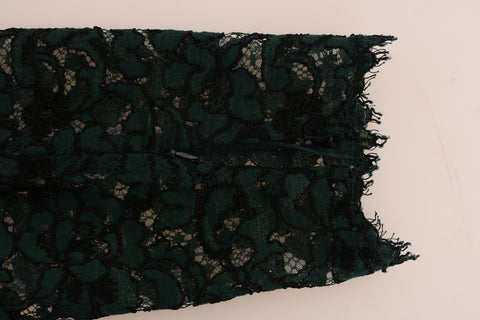 Green floral lace leggings pants by Dolce & Gabbana featuring intricate lace pattern and fitted design.