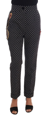 Black polka dot Sicily crystal pants by Dolce & Gabbana featuring elegant crystal embellishments and tailored fit.