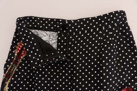 Black polka dot Sicily crystal pants by Dolce & Gabbana, featuring elegant crystal embellishments and tailored fit.