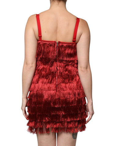 Red Lace Tassel Sleeveless Sheath Mini Dress