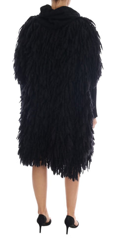 Black fringes wool pullover sweater by Dolce & Gabbana, featuring a cozy knit with stylish fringe details on the shoulders.