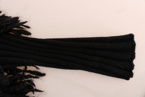 Black fringes wool pullover sweater by Dolce & Gabbana, featuring a cozy knit with stylish fringe details.