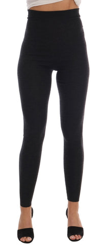 Gray cashmere ribbed stretch tights by Dolce & Gabbana lying flat, showing the textured ribbed design and smooth fit.