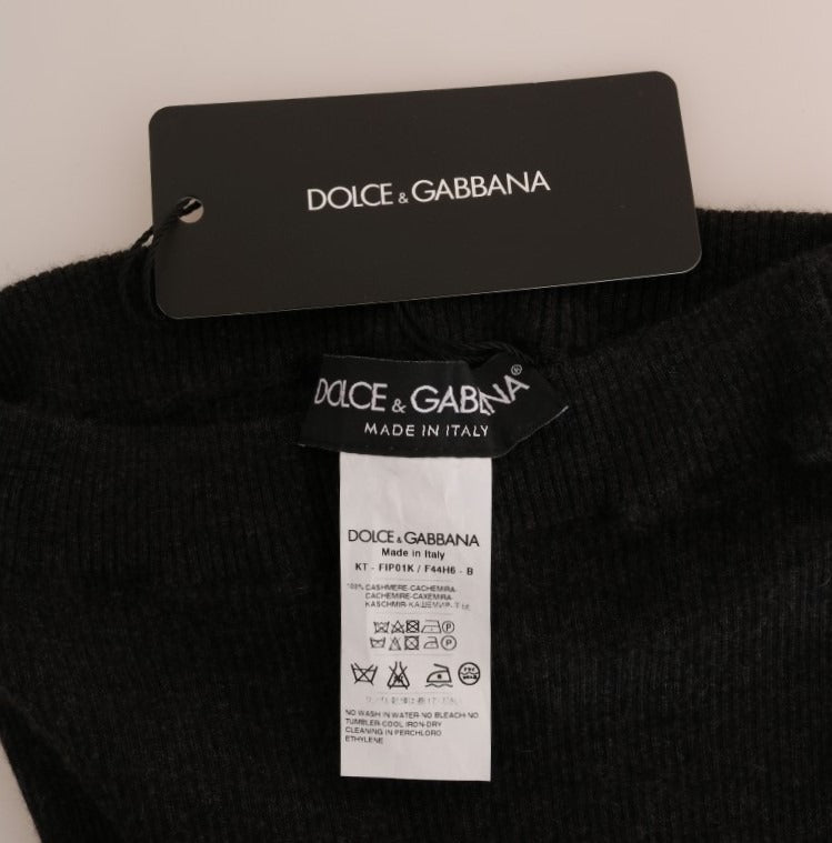 Gray cashmere ribbed stretch tights by Dolce & Gabbana displayed on a model, close-up of textured fabric and fit.