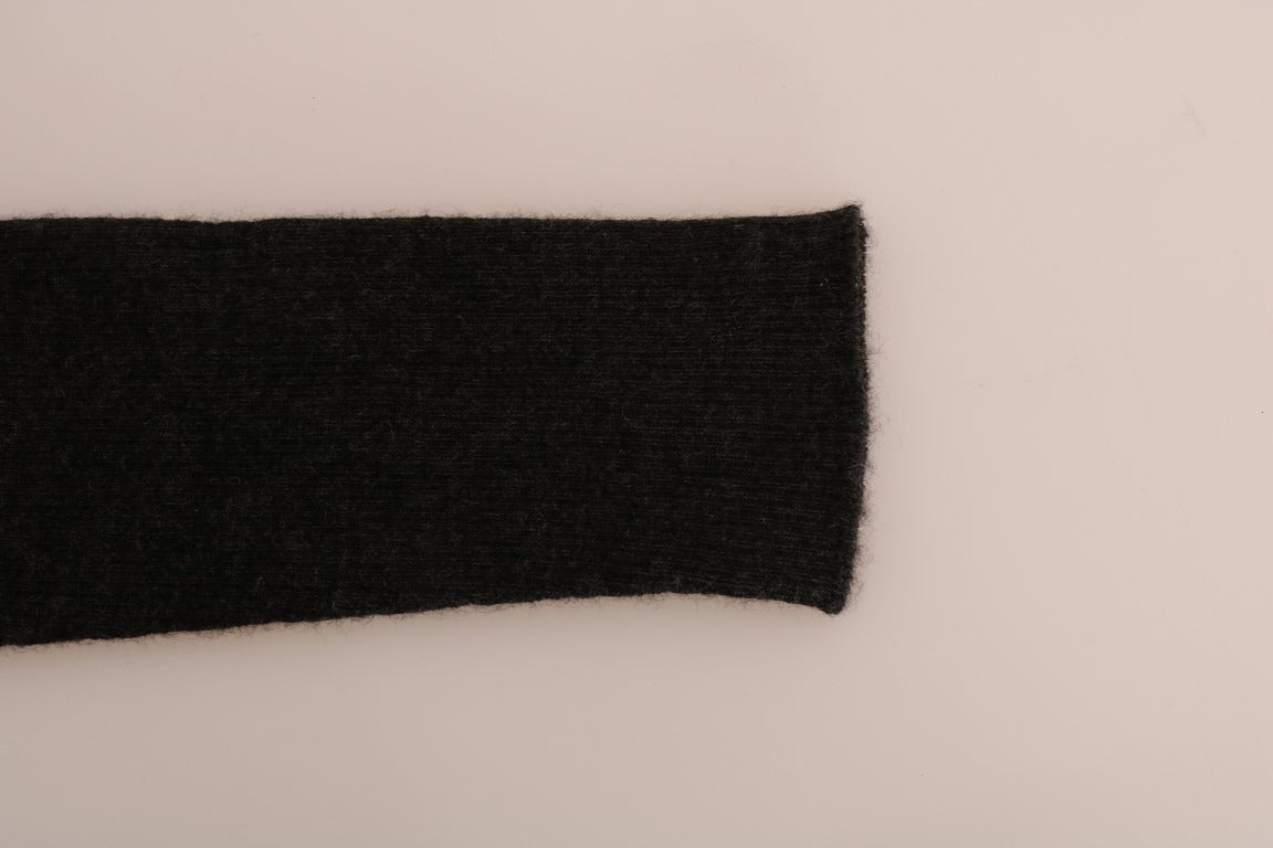 Gray cashmere ribbed stretch tights by Dolce & Gabbana, close-up of textured, fitted legwear with ribbed pattern.