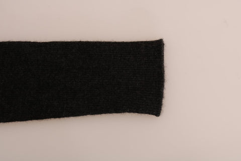 Gray cashmere ribbed stretch tights by Dolce & Gabbana, close-up of textured, fitted legwear with ribbed pattern.
