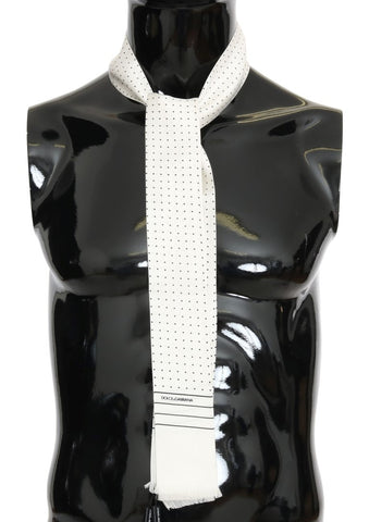 White silk skinny scarf with black polka dots by Dolce & Gabbana, featuring a lightweight, smooth fabric and stylish design.
