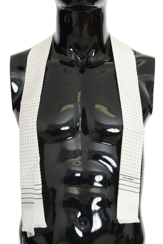 White silk skinny scarf with black polka dots from Dolce & Gabbana, showcasing a smooth fabric and classic pattern.