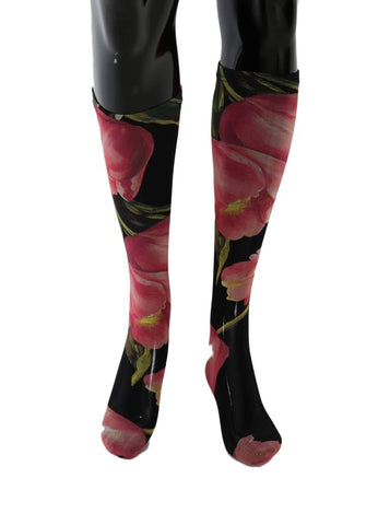 Multicolor floral tulip nylon socks by Dolce & Gabbana, featuring vibrant tulip and floral patterns on lightweight nylon fabric.