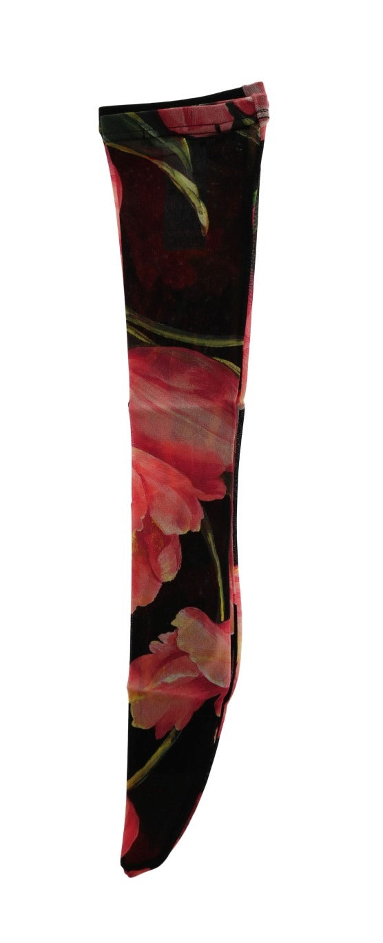 Multicolor floral tulip nylon socks by Dolce & Gabbana featuring vibrant flower patterns and a smooth, stretchy fabric.