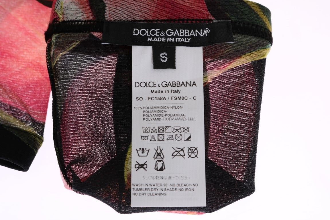 Multicolor floral tulip nylon socks by Dolce & Gabbana with vibrant tulip and floral patterns on sheer nylon fabric.