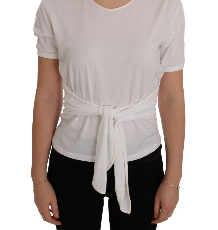 White cotton silk T-shirt by Dolce & Gabbana, close-up view showing smooth fabric and classic fit.