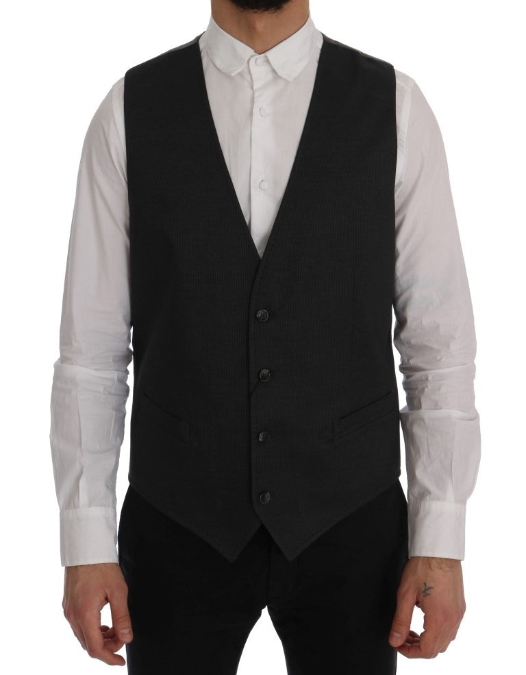 Gray STAFF cotton rayon vest by Dolce & Gabbana, featuring a tailored fit and subtle design details.