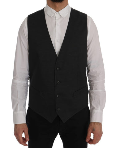Gray STAFF cotton rayon vest by Dolce & Gabbana, featuring a tailored fit and subtle design details.