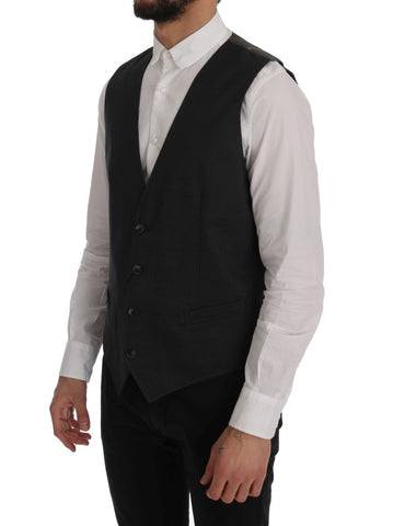 Gray STAFF cotton rayon vest by Dolce & Gabbana, featuring a stylish sleeveless design and tailored fit with subtle texture.