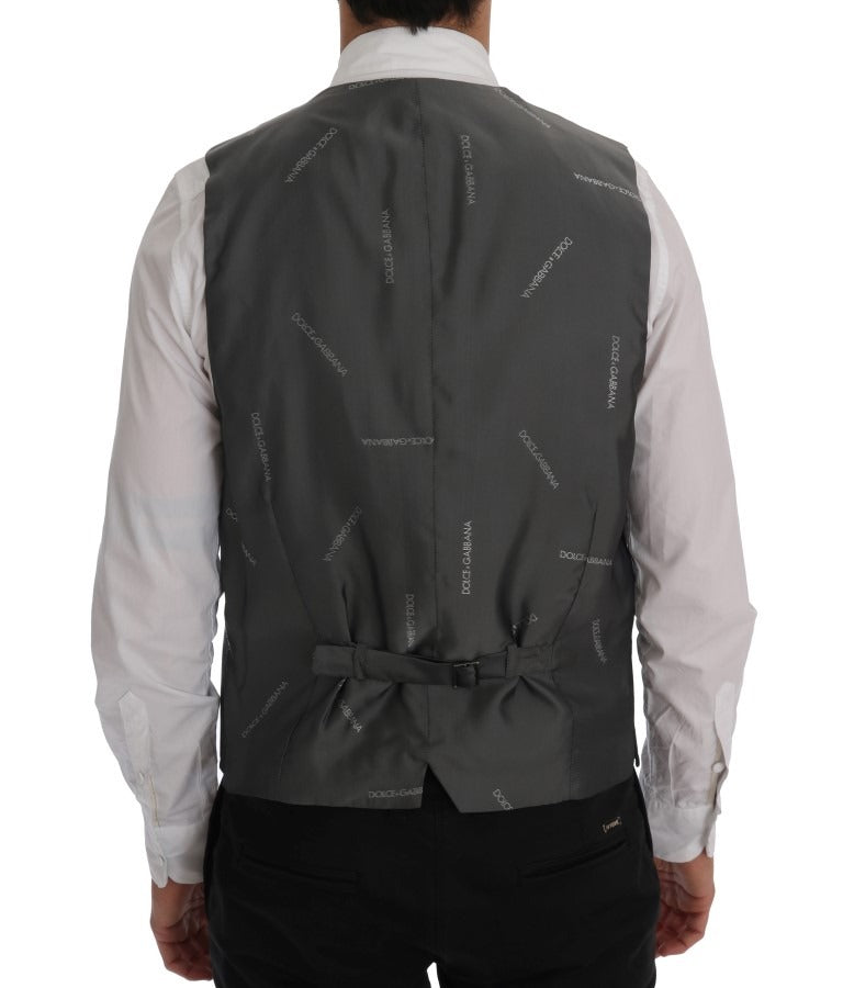 Gray STAFF cotton rayon vest by Dolce & Gabbana with a sleek, tailored fit and subtle texture, perfect for stylish layered looks.