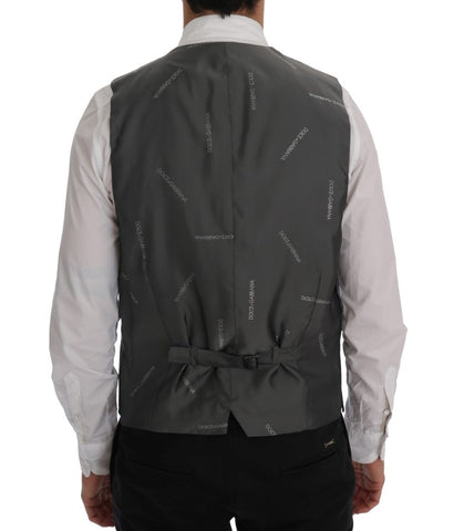 Gray STAFF cotton rayon vest by Dolce & Gabbana with a sleek, tailored fit and subtle texture, perfect for stylish layered looks.