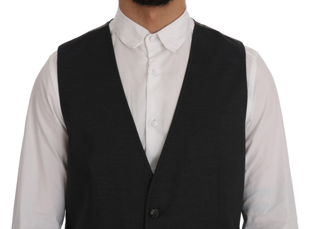 Gray STAFF cotton rayon vest by Dolce & Gabbana displayed on a mannequin, showcasing its tailored fit and textured fabric.