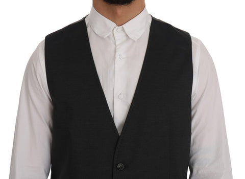 Gray STAFF cotton rayon vest by Dolce & Gabbana displayed on a mannequin, showcasing its tailored fit and textured fabric.