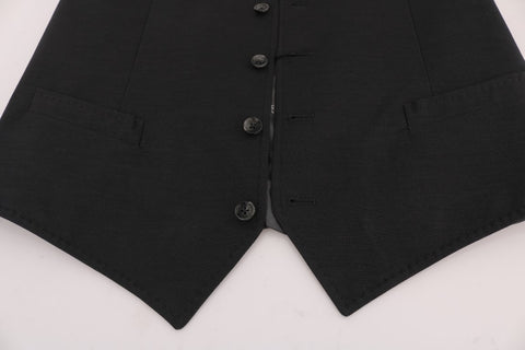 Gray STAFF cotton rayon vest by Dolce & Gabbana, featuring a sleeveless design and tailored fit, displayed on a plain background.