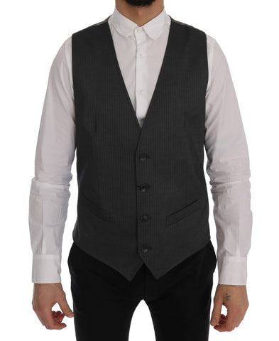 Gray STAFF Cotton Rayon Vest by Dolce & Gabbana, front view showing tailored fit and soft fabric texture.