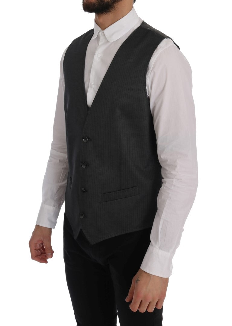 Gray STAFF cotton rayon vest by Dolce & Gabbana, featuring a tailored fit and stylish design, displayed on a hanger.