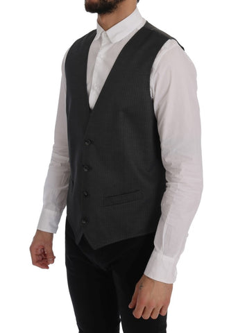 Gray STAFF cotton rayon vest by Dolce & Gabbana, featuring a tailored fit and stylish design, displayed on a hanger.
