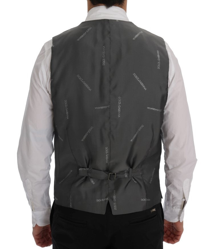 Gray STAFF cotton rayon vest by Dolce & Gabbana, featuring a tailored fit and subtle texture, displayed on a plain background.
