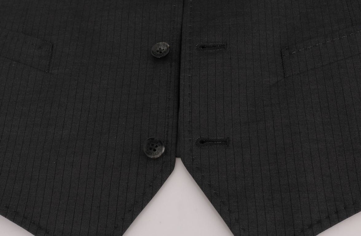 Gray STAFF cotton rayon vest by Dolce & Gabbana, shown on a hanger with detailed fabric texture and modern style.