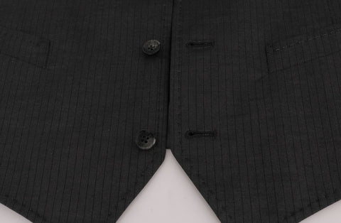 Gray STAFF cotton rayon vest by Dolce & Gabbana, shown on a hanger with detailed fabric texture and modern style.