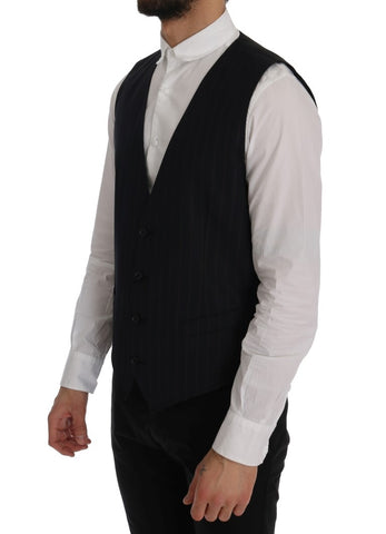 Blue wool stretch vest by Dolce & Gabbana, featuring a fitted design and subtle texture, shown on a neutral background.