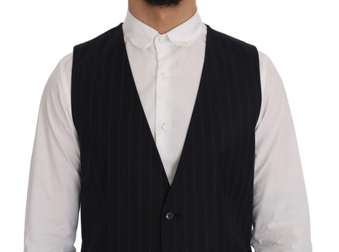 Blue wool stretch vest by Dolce & Gabbana, featuring a fitted design and textured fabric, displayed on a neutral background.