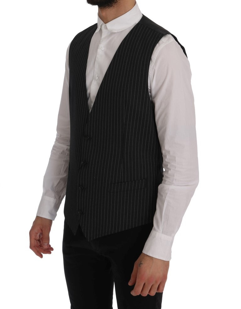 Gray wool stretch vest by Dolce & Gabbana, featuring a fitted design and subtle texture, perfect for layered styling.
