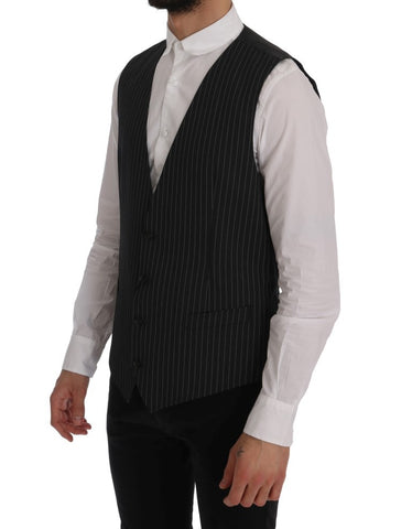Gray wool stretch vest by Dolce & Gabbana, featuring a fitted design and subtle texture, perfect for layered styling.