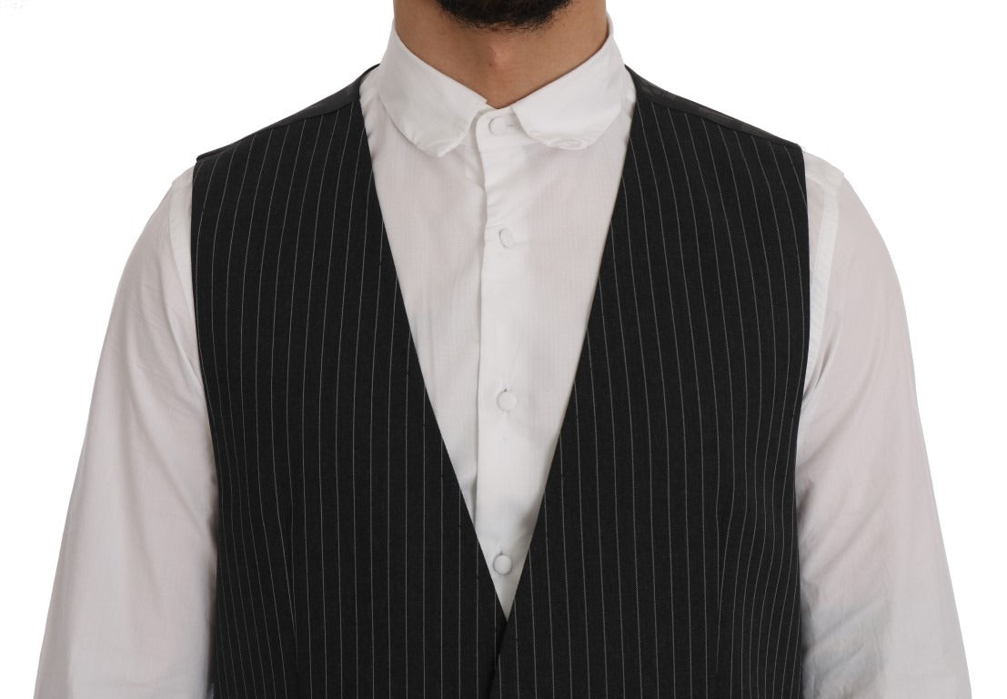 Gray wool stretch vest by Dolce & Gabbana, close-up showing fitted design and textured fabric.