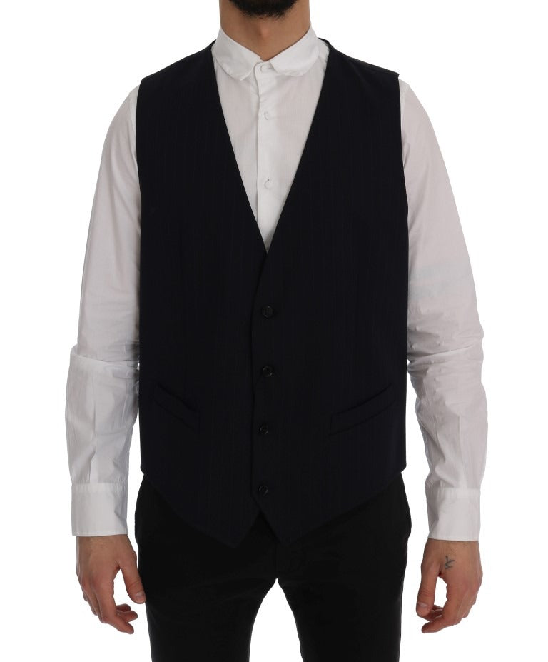 Blue Dolce & Gabbana STAFF wool stretch vest with a fitted design and ribbed detailing.