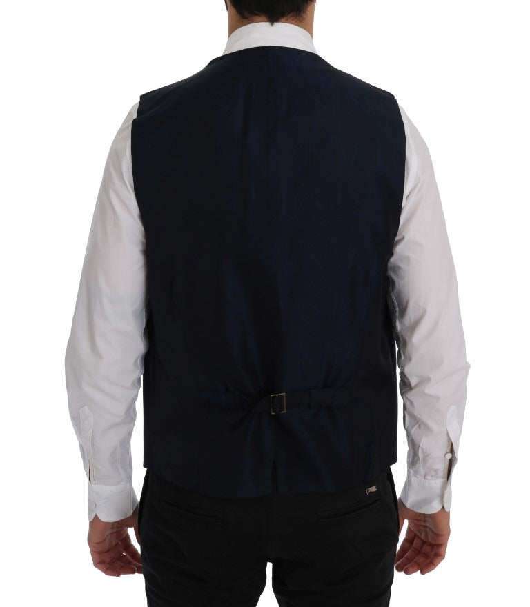 Blue STAFF Wool Stretch Vest by Dolce & Gabbana, featuring a fitted wool blend fabric and stylish design.