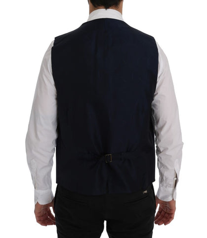 Blue STAFF Wool Stretch Vest by Dolce & Gabbana, featuring a fitted wool blend fabric and stylish design.