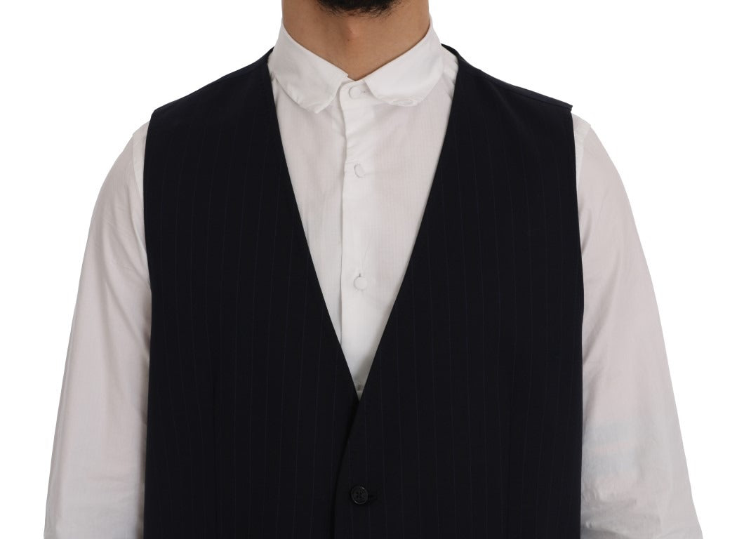Blue STAFF Wool Stretch Vest by Dolce & Gabbana, showing a close-up of the fitted wool vest with a sleek design.