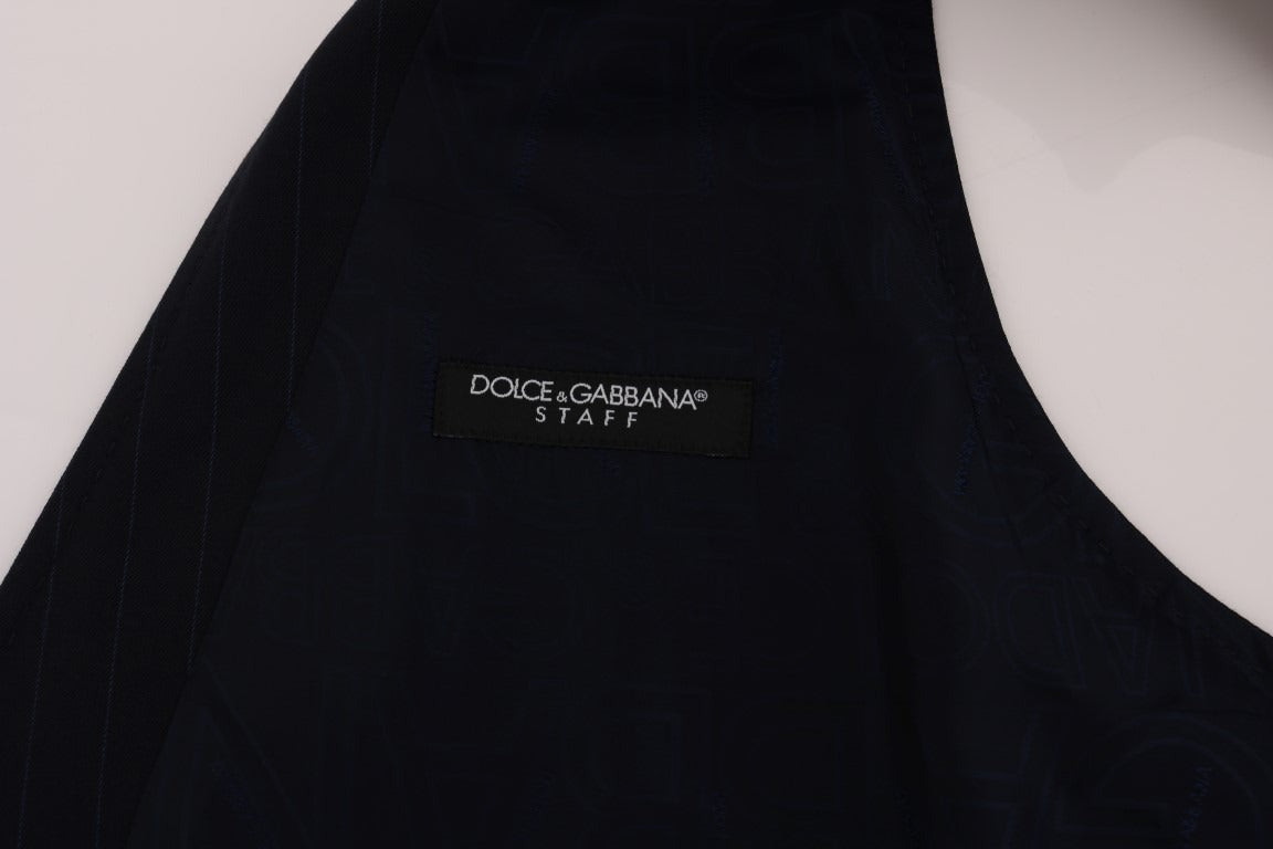 Blue Dolce & Gabbana STAFF wool stretch vest with a fitted design and subtle texture, styled on a mannequin.