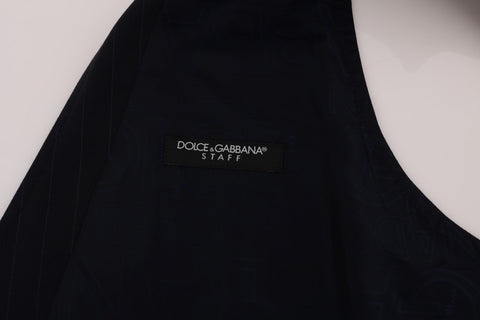 Blue Dolce & Gabbana STAFF wool stretch vest with a fitted design and subtle texture, styled on a mannequin.