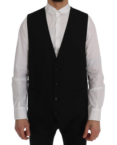 Black Dolce & Gabbana wool stretch vest with a fitted design, shown on a mannequin against a neutral background.