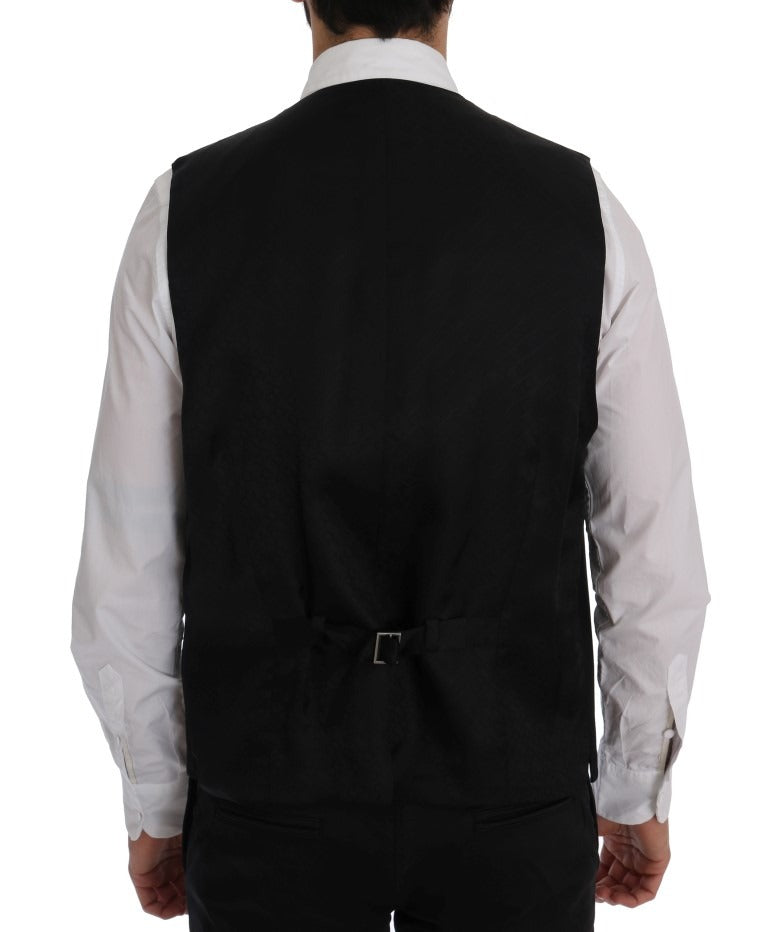 Black Dolce & Gabbana STAFF Wool Stretch Vest displayed on a mannequin, showcasing the sleek, fitted design and textured fabric.