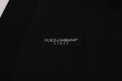Black Dolce & Gabbana STAFF Wool Stretch Vest displayed on a hanger, showcasing its slim fit and textured fabric.