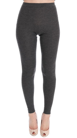 Gray cashmere stretch tights by Dolce & Gabbana, close-up of soft, fitted fabric with subtle texture and waistband detail.
