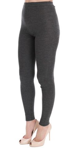 Gray cashmere stretch tights by Dolce & Gabbana, close-up of soft, fitted tights showing texture and elasticity