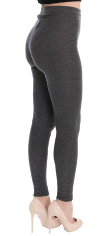 Gray cashmere stretch tights by Dolce & Gabbana, close-up of soft, fitted knit fabric for elegant winter wear.
