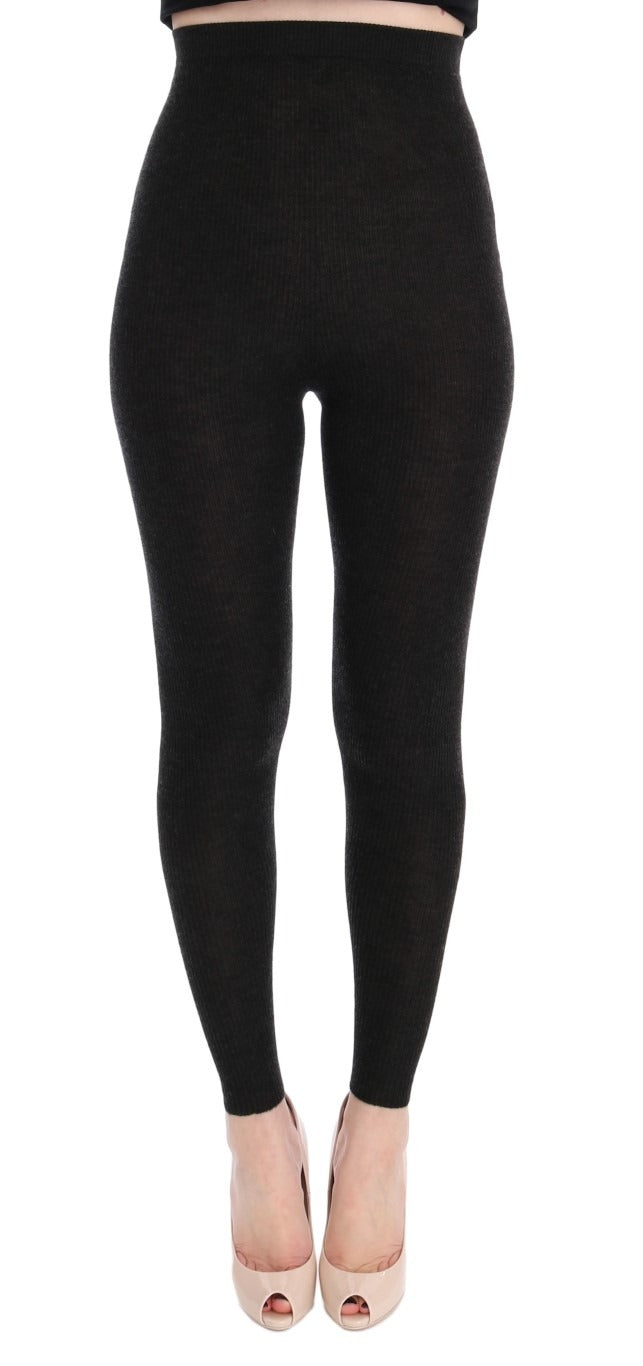 Gray cashmere stretch tights by Dolce & Gabbana shown on a model, highlighting the soft, fitted material and elegant design.