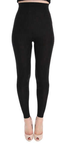Gray cashmere stretch tights by Dolce & Gabbana shown on a model, highlighting the soft, fitted material and elegant design.